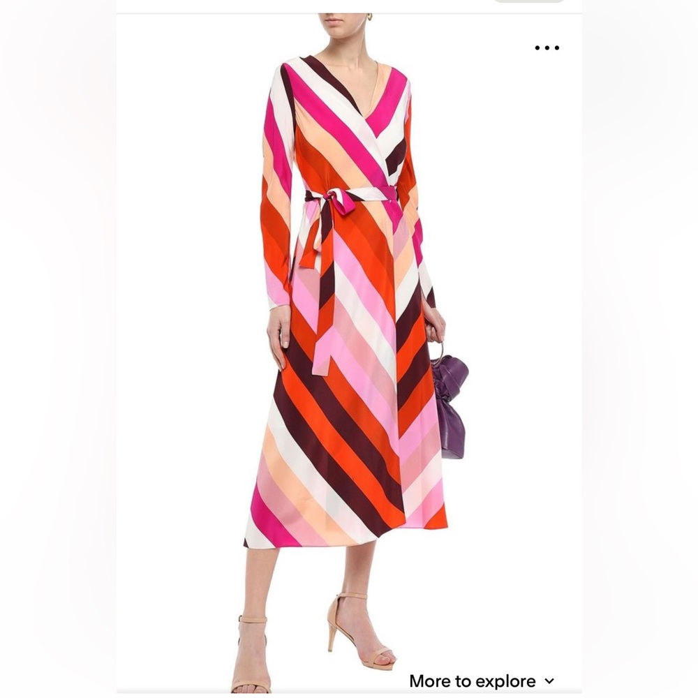 DIANE VON FURSTENBERG Tilly striped silk crepe de chine midi wrap dress sz XS